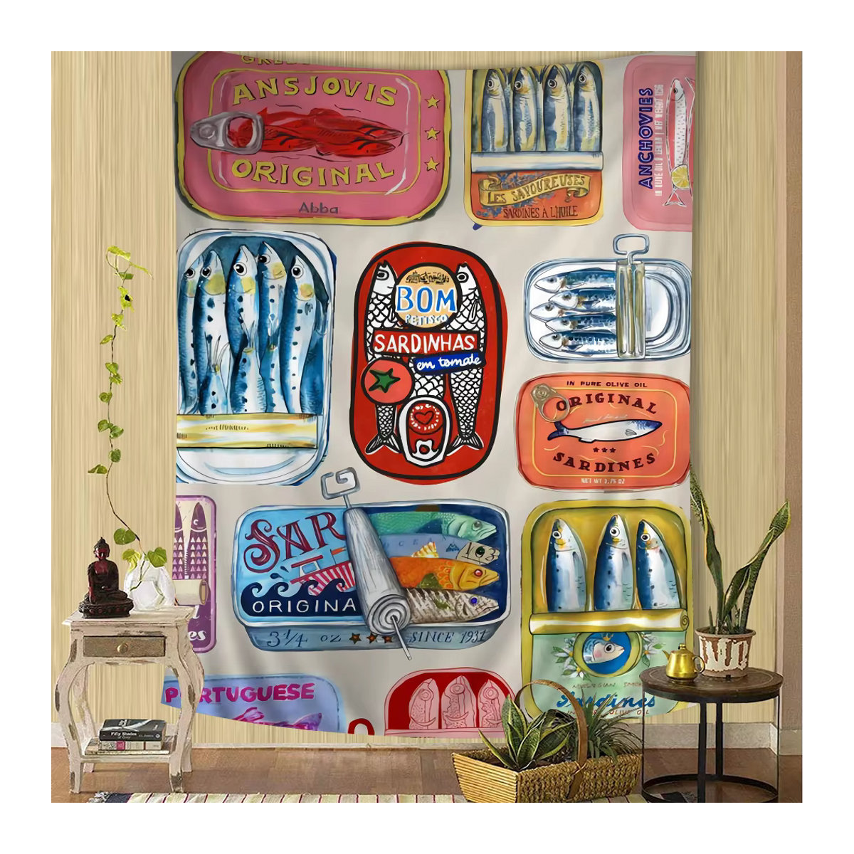 Potdemiel Wandteppich im Bohemian-Stil mit Fisch- und Meeresmotiven, mehrfarbig, Textil, B/H: 70 x 50 cm - Bild 6