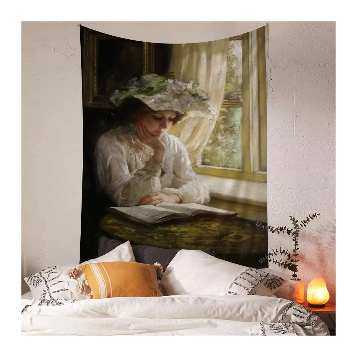 Potdemiel Wandteppich Viktoria Nische Porträt einer lesenden Frau im Bohemian Stil, mehrfarbig, Textil - Bild 3
