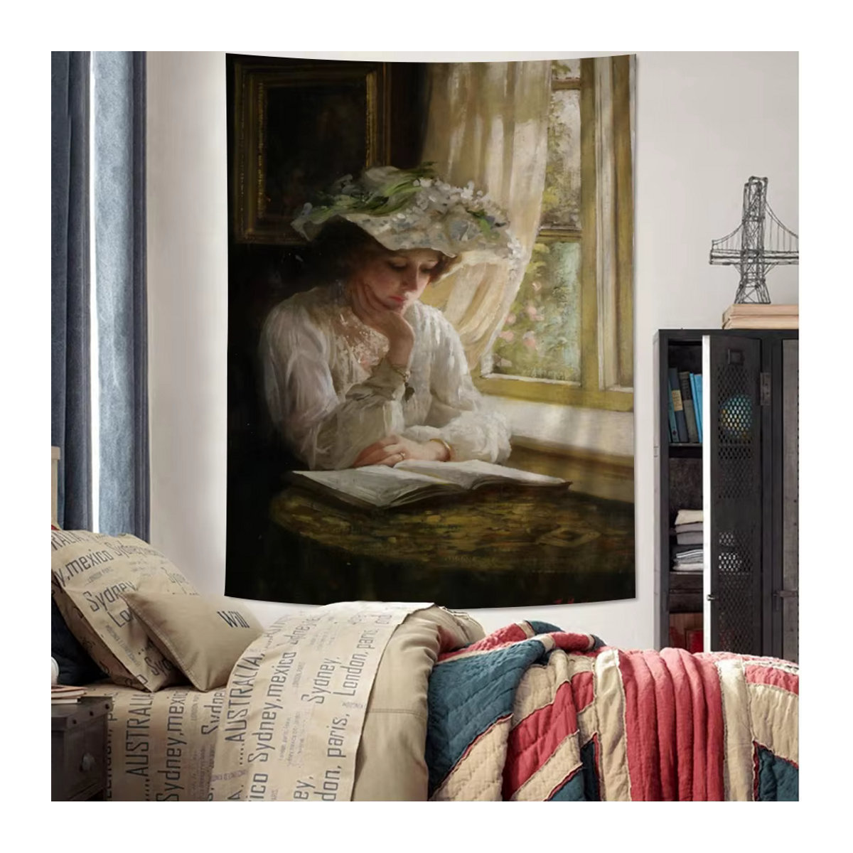 Potdemiel Wandteppich Viktoria Nische Porträt einer lesenden Frau im Bohemian Stil, mehrfarbig, Textil - Bild 4
