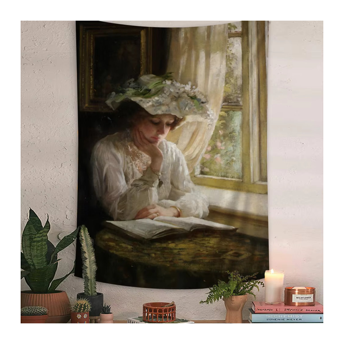 Potdemiel Wandteppich Viktoria Nische Porträt einer lesenden Frau im Bohemian Stil, mehrfarbig, Textil - Bild 6