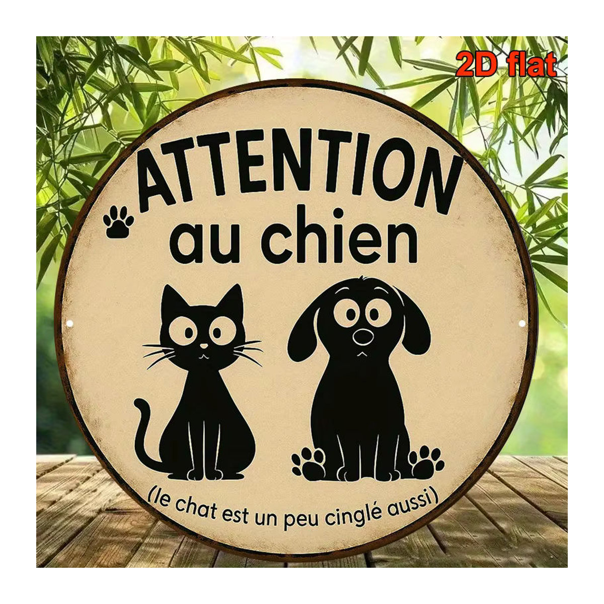 Potdemiel Warnschild Attention Au Chien in Beige, rundes Vintage Haustier-Alarmschild aus Metall mit Pfotenabdrücken, Durchmesser: 20,3 cm - Bild 6