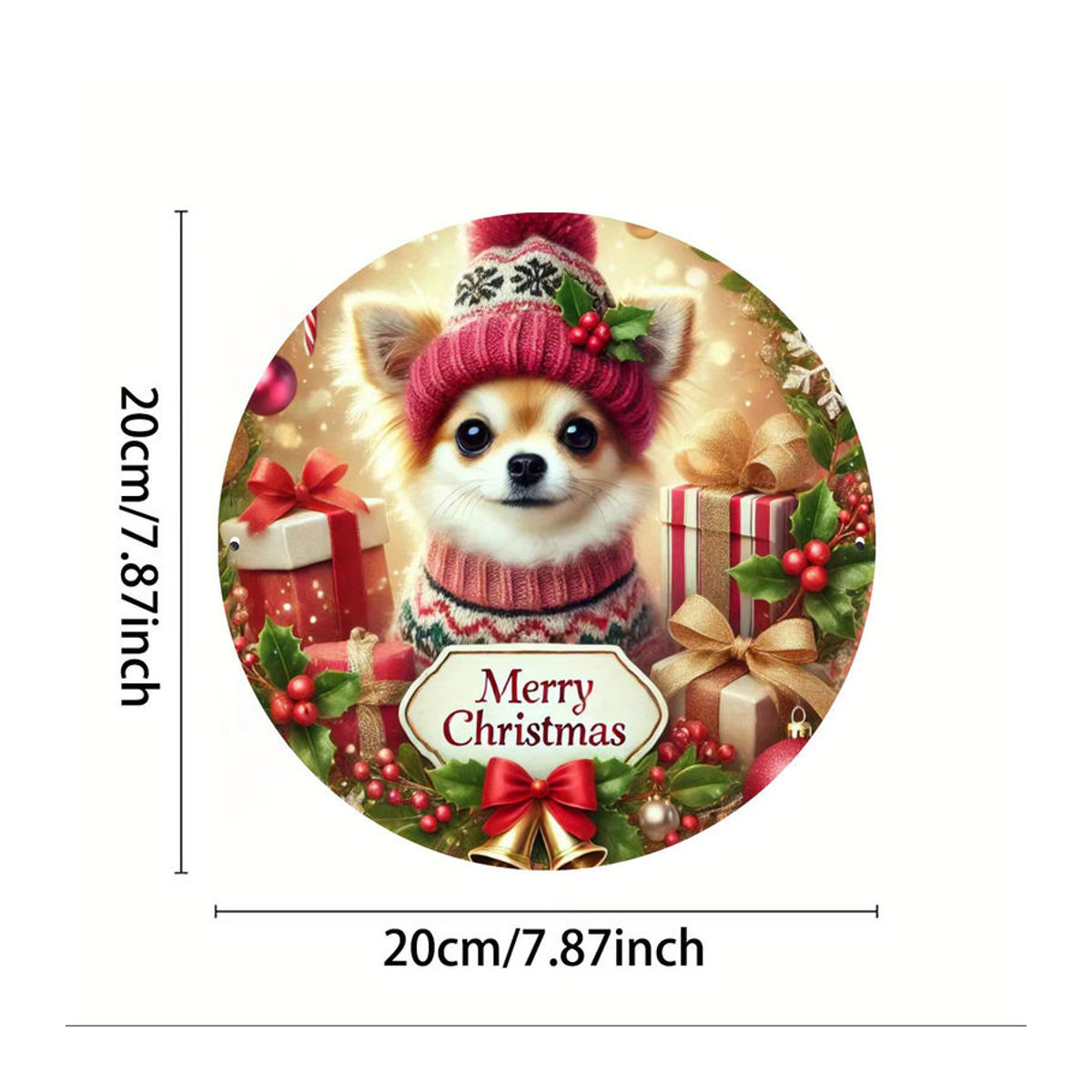 Potdemiel Weihnachts-Chihuahua Metallkunst Rundplatte Vintage Wanddekoration, Durchmesser: 20,3 cm, mehrfarbig - Bild 2