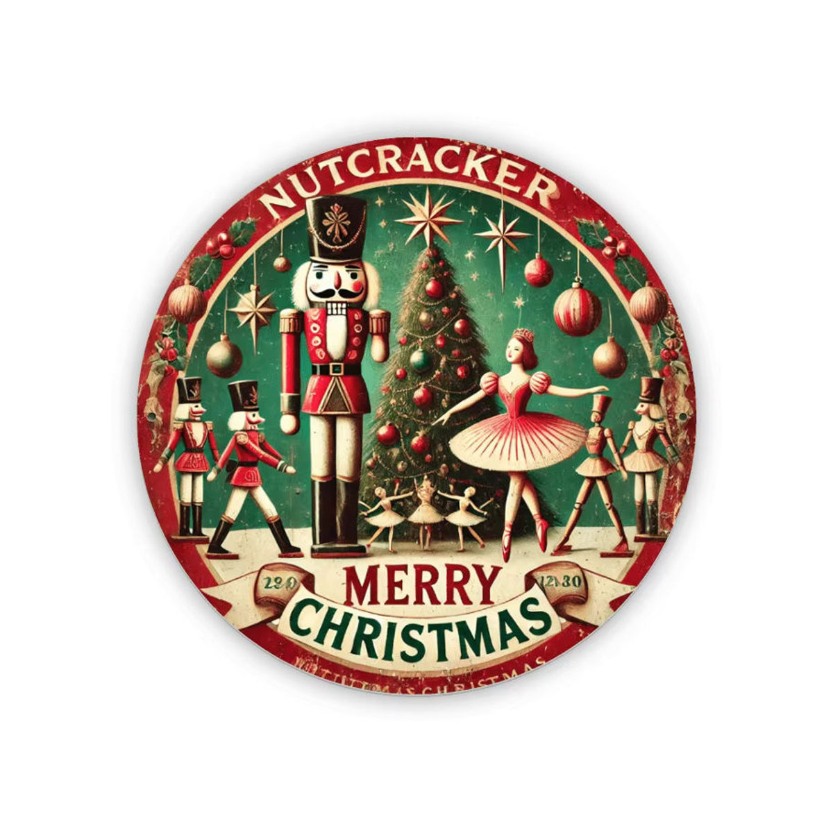 Potdemiel Weihnachts-Wandschild aus Metall mit Nussknacker-Motiv, rundes Eisendekor in Vintage-Optik, Durchmesser: 20,3 cm, mehrfarbig - Bild 3
