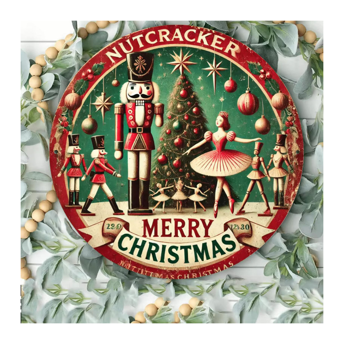Potdemiel Weihnachts-Wandschild aus Metall mit Nussknacker-Motiv, rundes Eisendekor in Vintage-Optik, Durchmesser: 20,3 cm, mehrfarbig - Bild 4