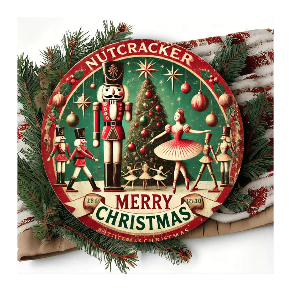 Potdemiel Weihnachts-Wandschild aus Metall mit Nussknacker-Motiv, rundes Eisendekor in Vintage-Optik, Durchmesser: 20,3 cm, mehrfarbig - Bild 5