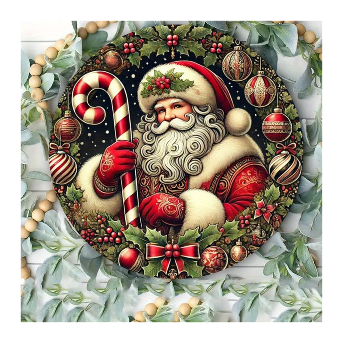 Potdemiel Weihnachtsmann Rundes Metallschild im Vintage-Stil, Mehrfarbige Wanddekoration aus Eisen für Weihnachten - Bild 1
