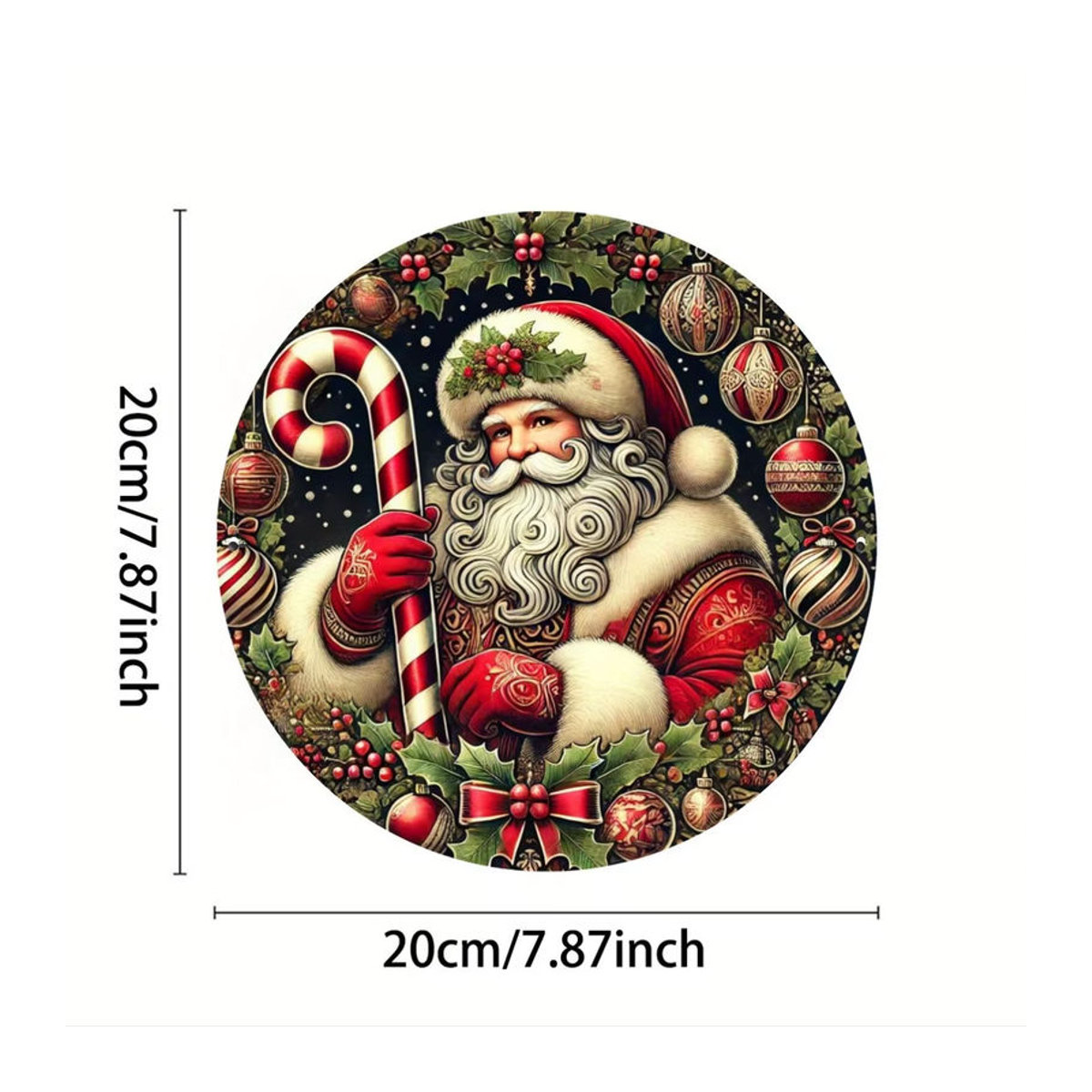 Potdemiel Weihnachtsmann Rundes Metallschild im Vintage-Stil, Mehrfarbige Wanddekoration aus Eisen für Weihnachten - Bild 2