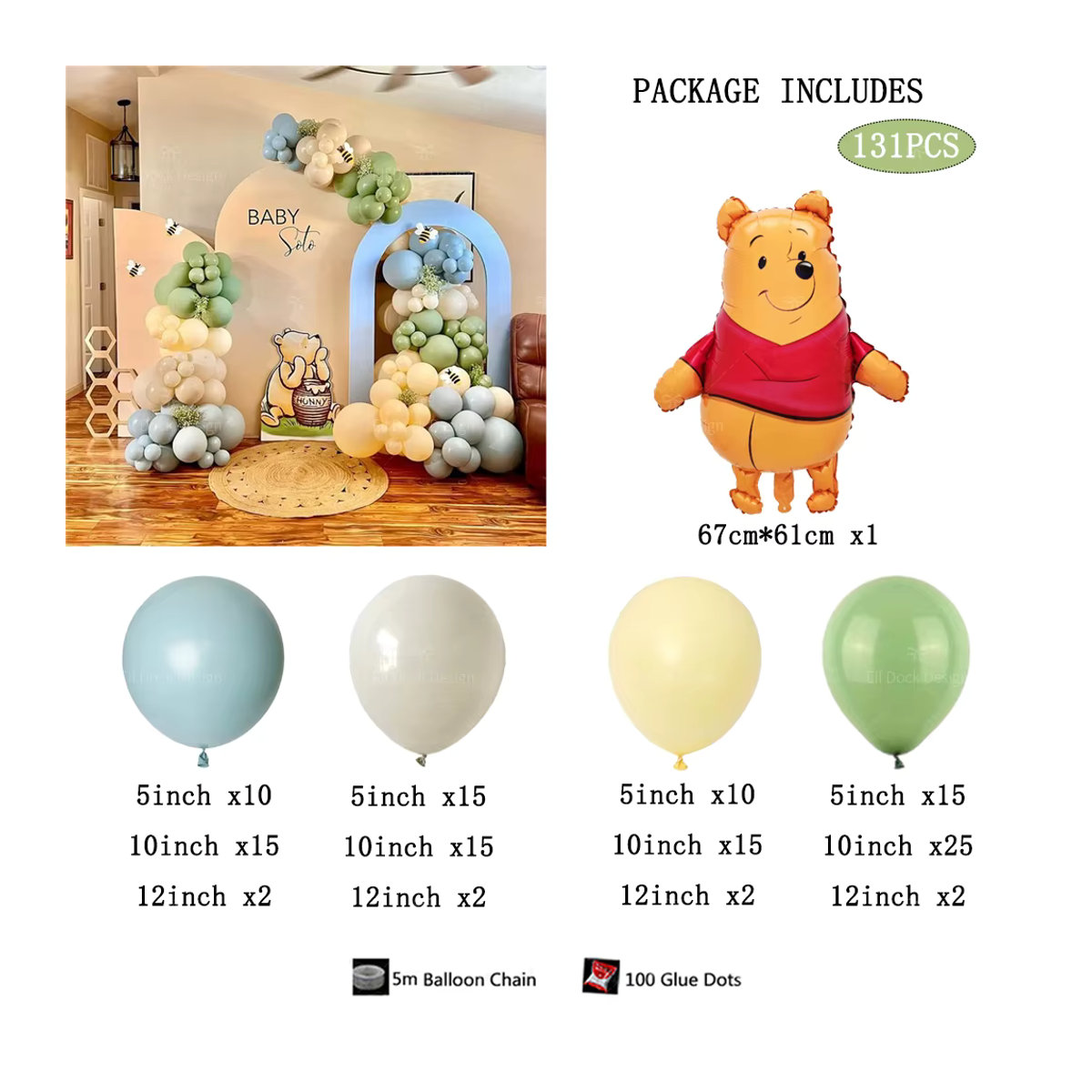 Potdemiel Winnie Bär Ballonbogen Kit in Gelb und Blau für Kindergeburtstage und Babypartys im Vintage-Stil - Bild 2