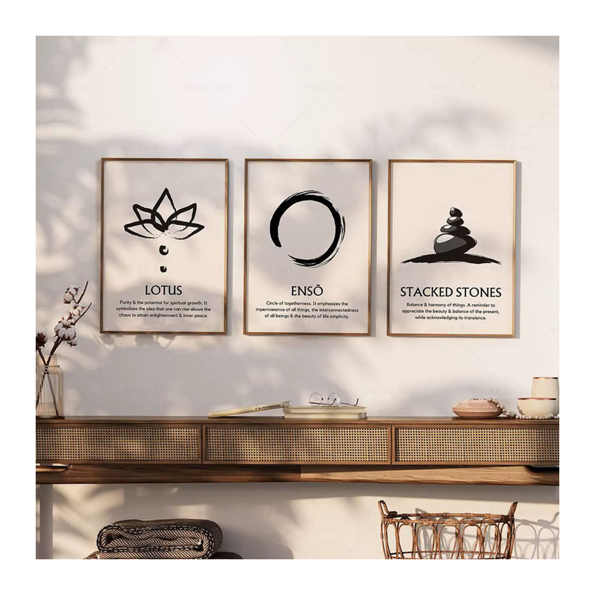 Potdemiel Zen-Symbole Wandkunst Leinwandgemälde Abstrakt Schwarz Minimalistisch - Bild 2