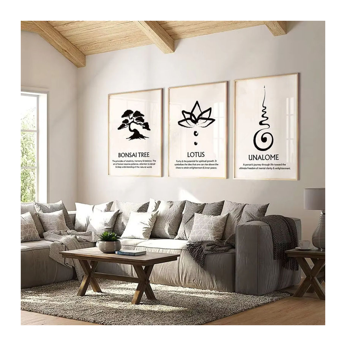 Potdemiel Zen-Symbole Wandkunst Leinwandgemälde Abstrakt Schwarz Minimalistisch - Bild 3