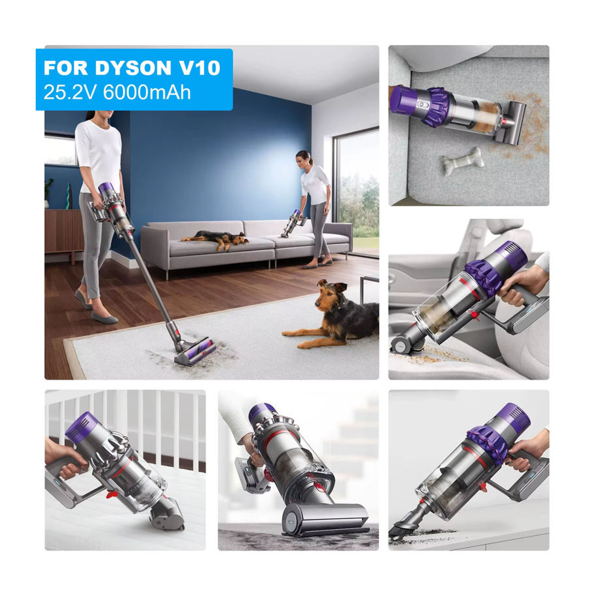 Powtree Ersatzakku für Dyson V10 Total Clean und V10 Cyclone Series SV12, 25,2 V, 6000 mAh, Schwarz - Bild 5