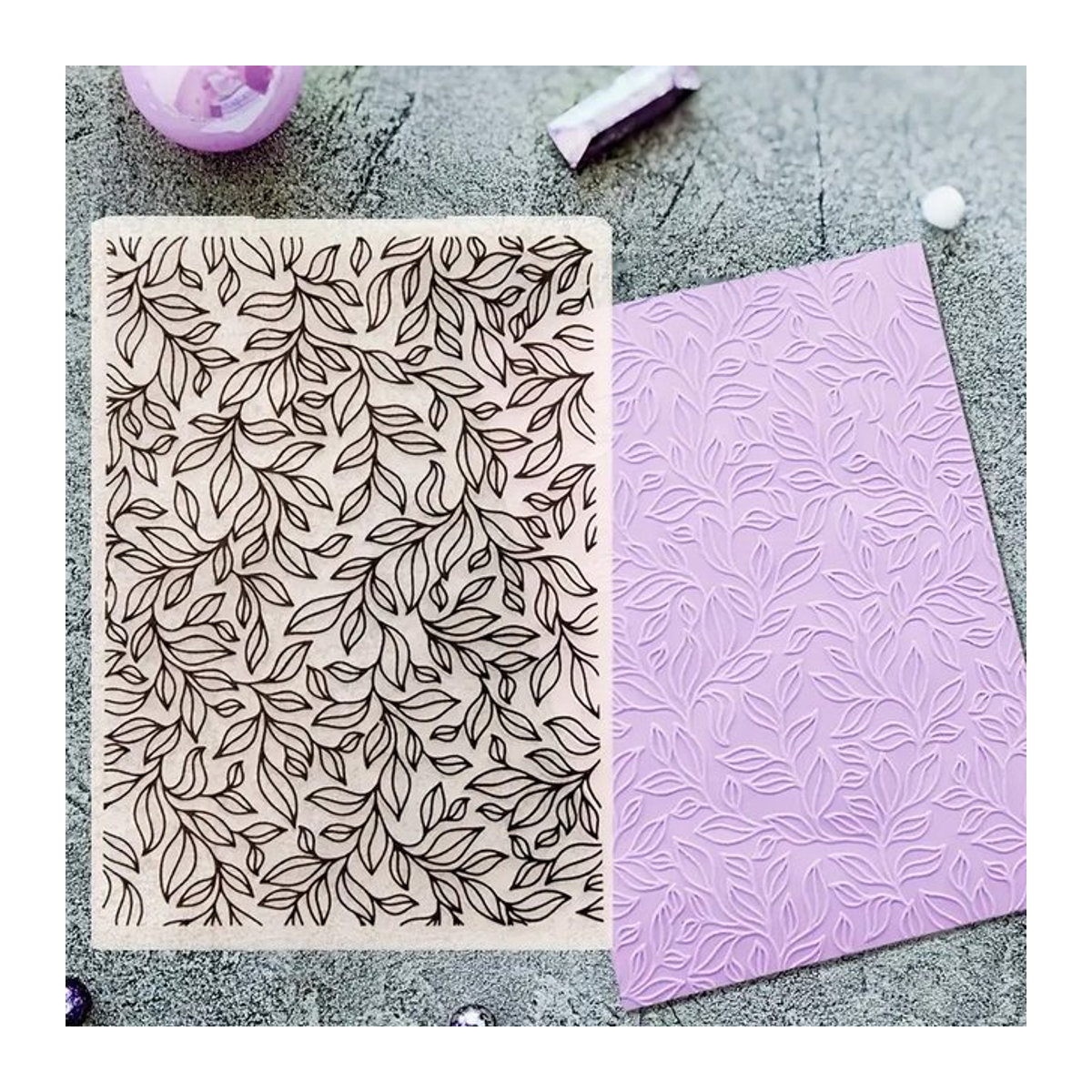 Prägeordner mit Blatt-Hintergrundmuster für Bastelarbeiten und Scrapbooking in Schwarz oder Rosa - Bild 1