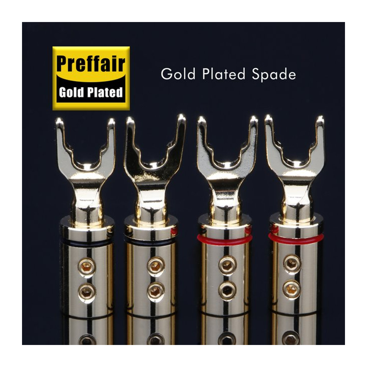 Preffair Bananen-Y-Spaten-Stecker aus rotem Kupfer, vergoldet oder rhodiniert, HiFi-Audio-Lautsprecher-Adapter in Rot oder Gold - Bild 1