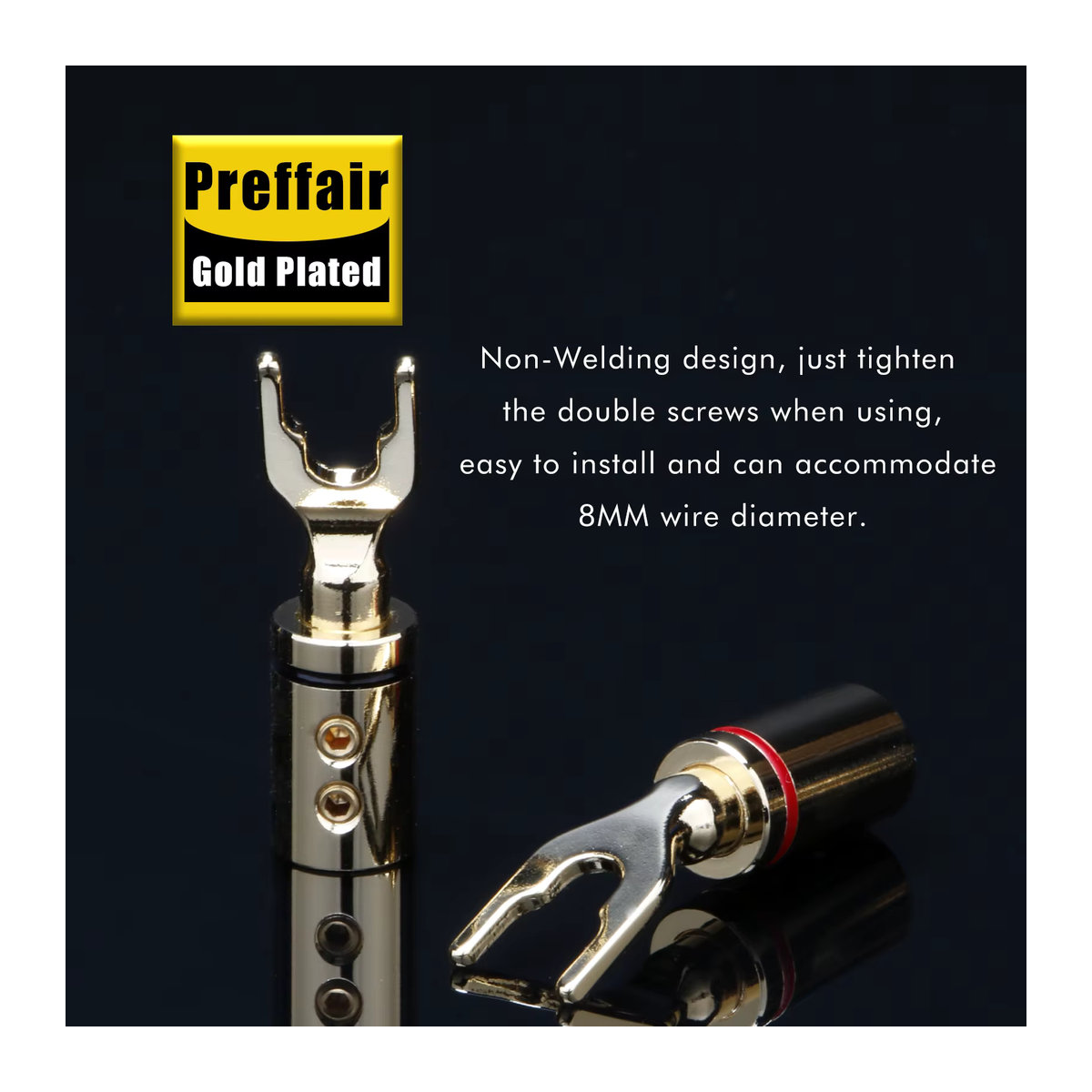 Preffair Bananen-Y-Spaten-Stecker aus rotem Kupfer, vergoldet oder rhodiniert, HiFi-Audio-Lautsprecher-Adapter in Rot oder Gold - Bild 2