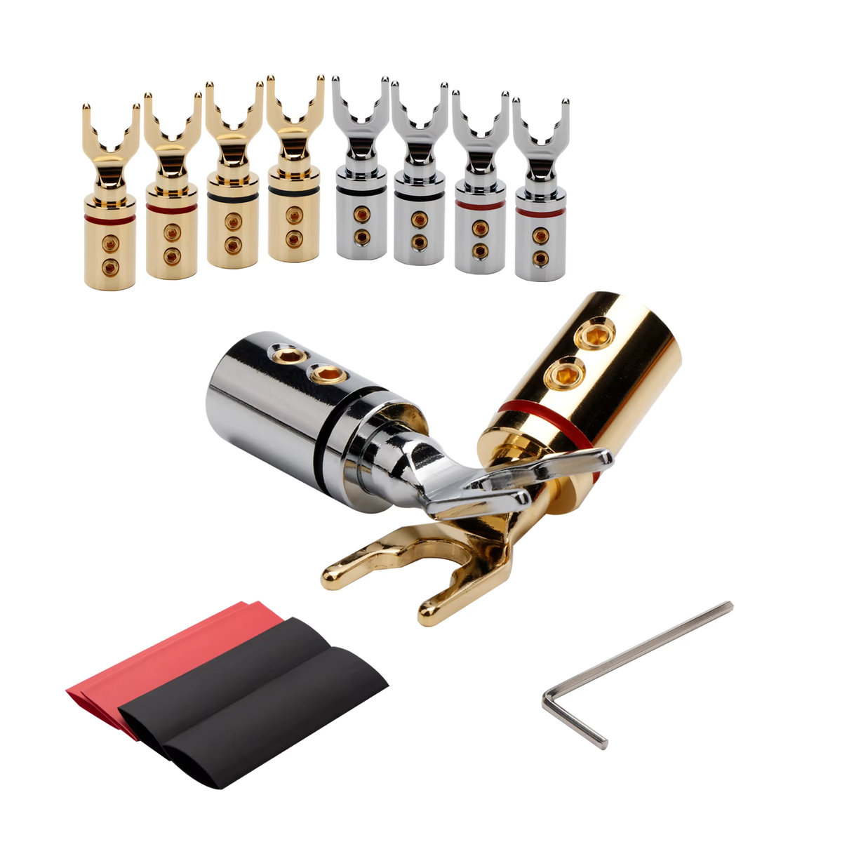 Preffair Bananen-Y-Spaten-Stecker aus rotem Kupfer, vergoldet oder rhodiniert, HiFi-Audio-Lautsprecher-Adapter in Rot oder Gold - Bild 4