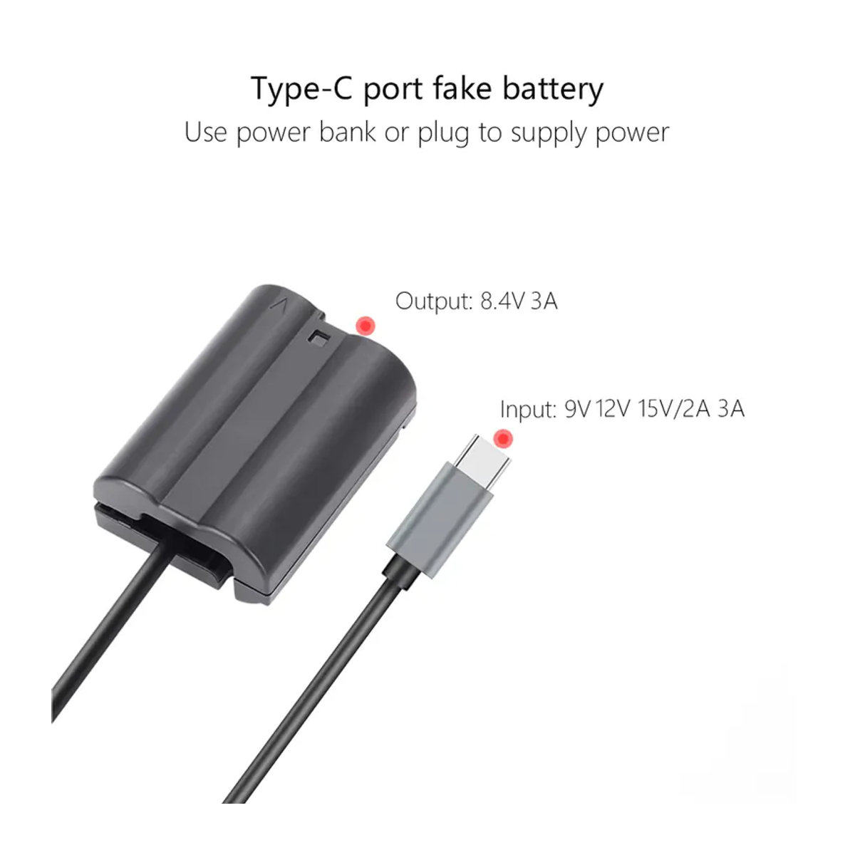 Probty USB-C-Netzteilanschluss EP-5B EN-EL15 Dummy-Akku-Set für Nikon Z5, Z6, Z6 II, Z7, Z7 II, Z8, D500, D610, D750, D780, D800 in Schwarz - Bild 3