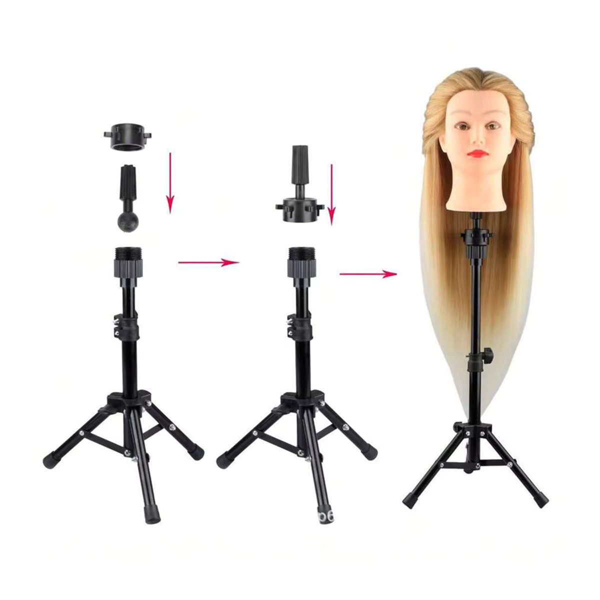 Professioneller verstellbarer Mannequin-Kopf-Stativständer für Haarstyling und Make-up-Training mit rotierender Basis in Schwarz - Bild 6