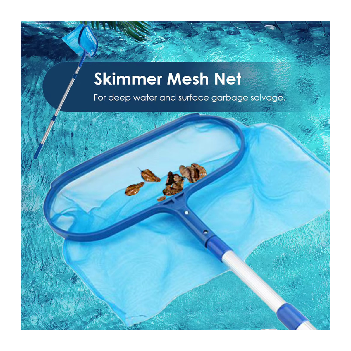 Professionelles Teich-Skimmer-Net mit Teleskopstange zur Blattentfernung und Reinigung in Blau - Bild 4
