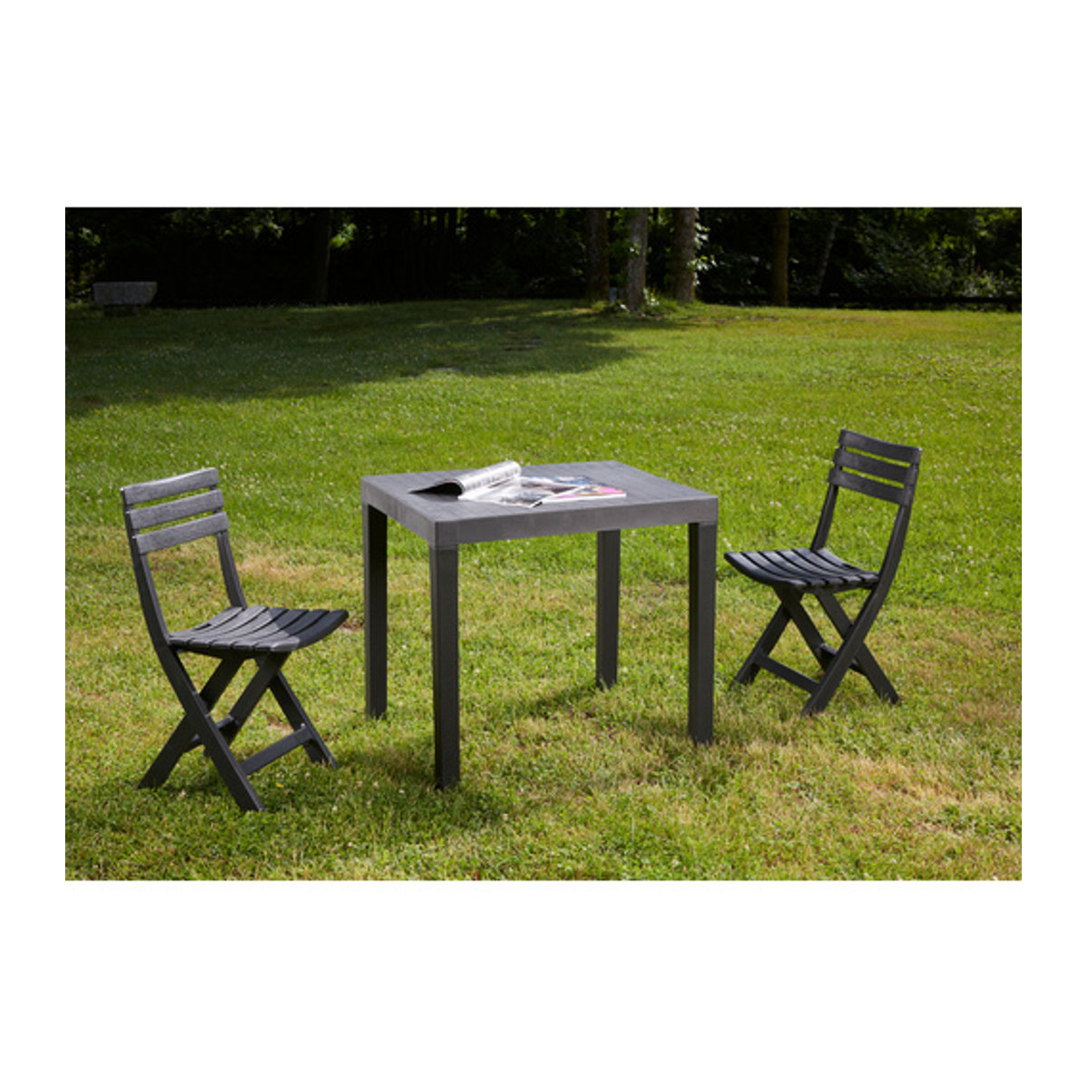 PROGARDEN Balkonset Club mit 2 Sitzplätzen aus Kunststoff in Grau Anthrazit, Breite: 50 cm - Bild 2