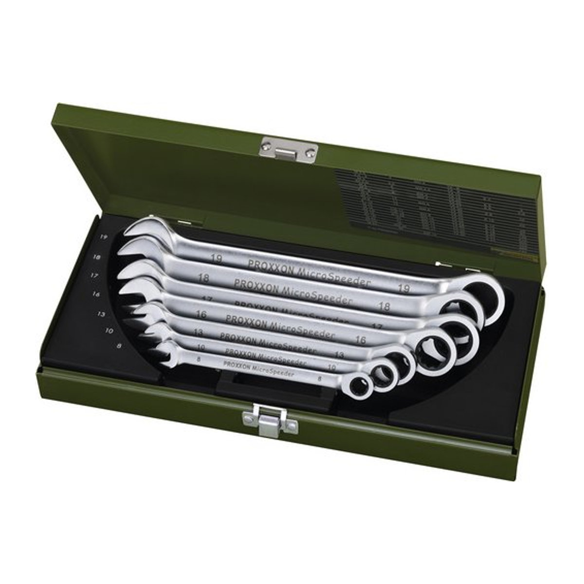 Proxxon MicroSpeeder Ratschen-Set aus Stahl, 7-teilig, Schlüsselgrößen: 8, 10, 13, 16, 17, 18, 19 mm - Bild 1