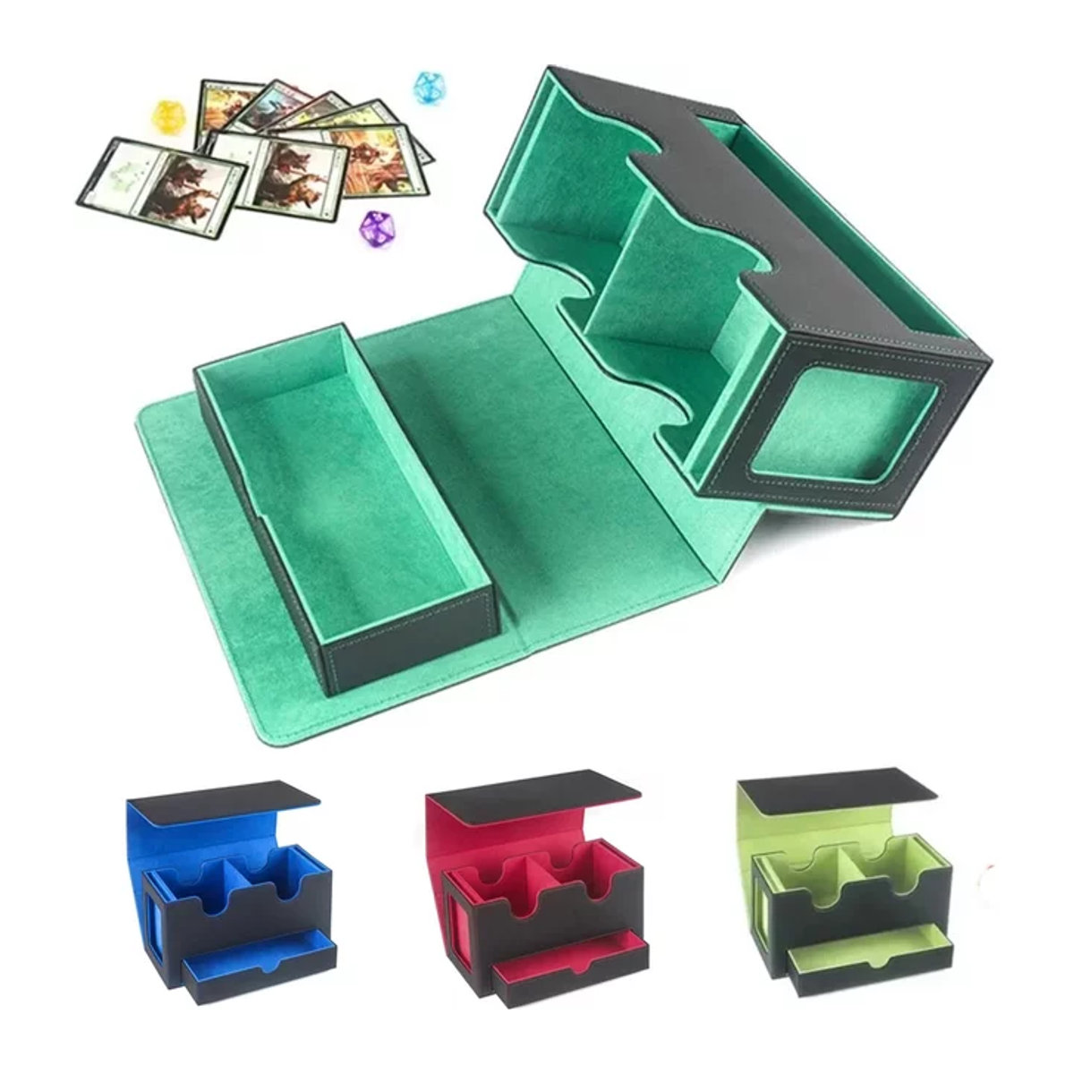 PU-Leder Karten-Aufbewahrungsbox mit Magnetverschluss für Trading Card Decks in Blue-Black und Bunt - Bild 1