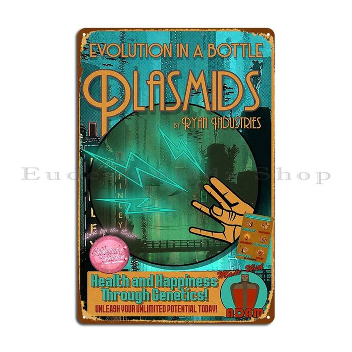 Punchitgraphics Bioshock Plasmids Metallschild im Vintage-Design als mehrfarbige Wanddekoration - Bild 1
