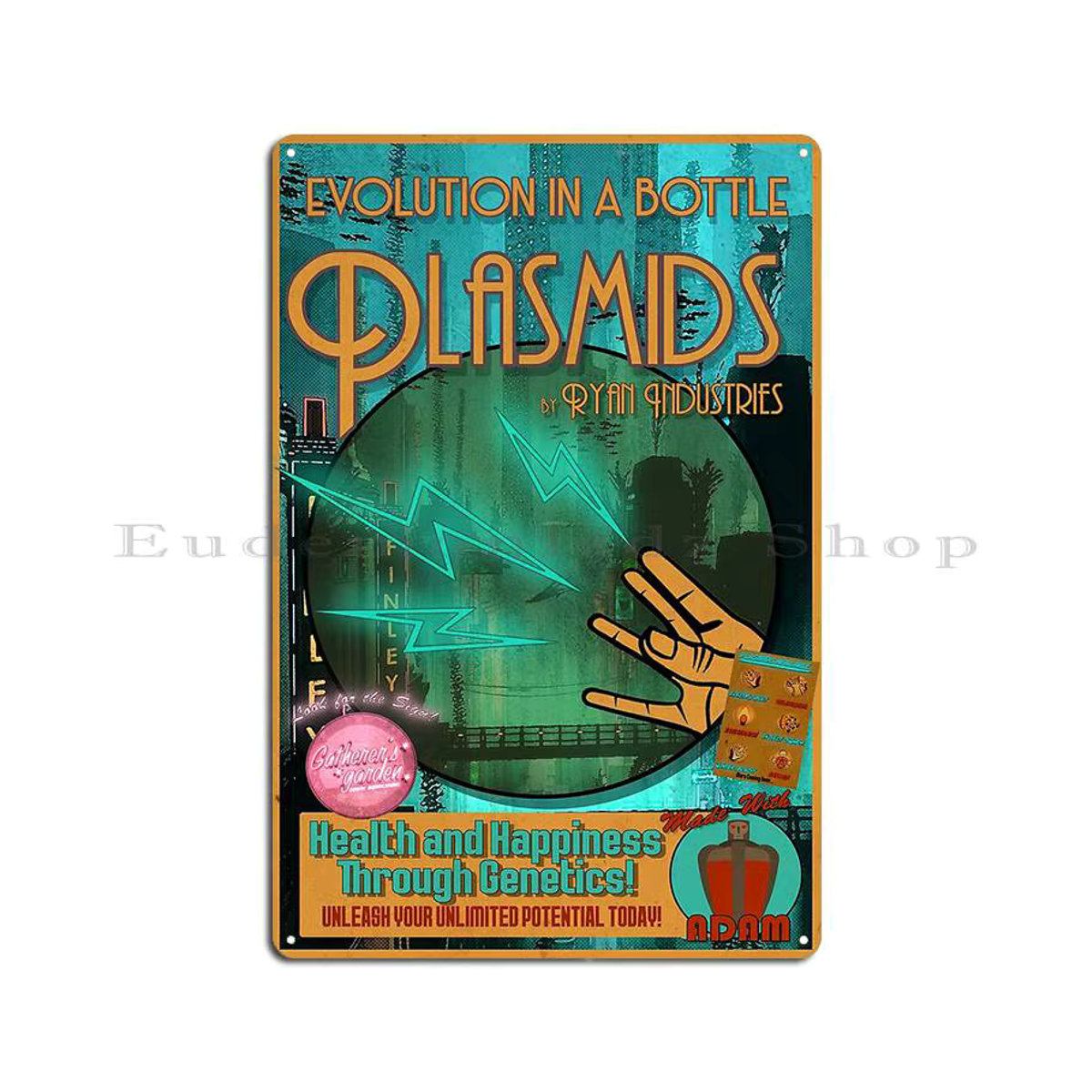 Punchitgraphics Bioshock Plasmids Metallschild im Vintage-Design als mehrfarbige Wanddekoration - Bild 2