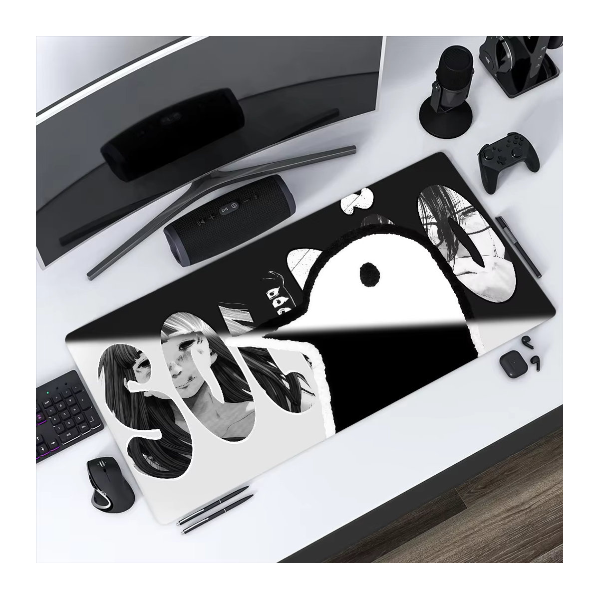 Punpun XXL Schreibtischmatte aus Gummi, rutschfestes Gaming-Mauspad im Comic-Design, mehrfarbig, rechteckig - Bild 2