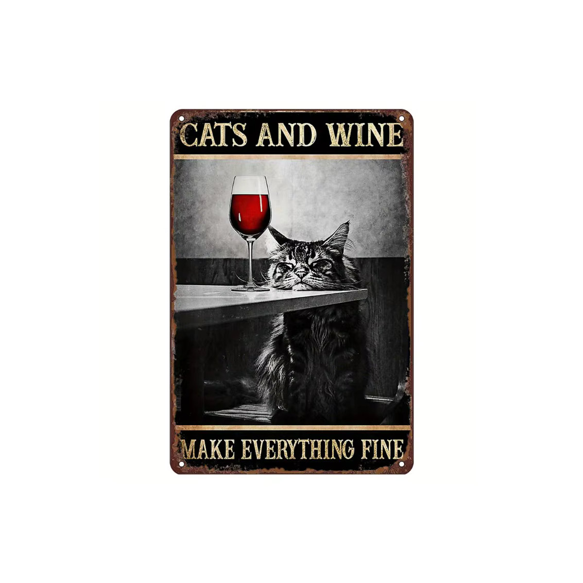 PurrDecor Vintage Katzen- und Weinschild aus Metall in mehrfarbig für die Wandmontage, B/H: 30 x 30 x 2 cm - Bild 3