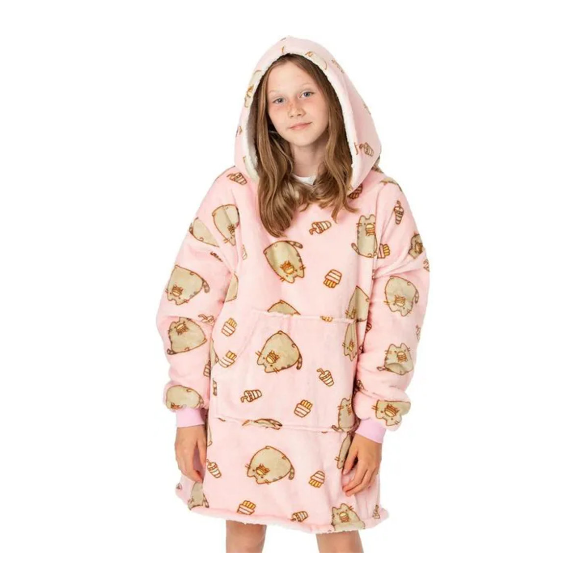 Pusheen Hoodie-Decke für Kinder aus Fleece in Rosa, One Size - Bild 1