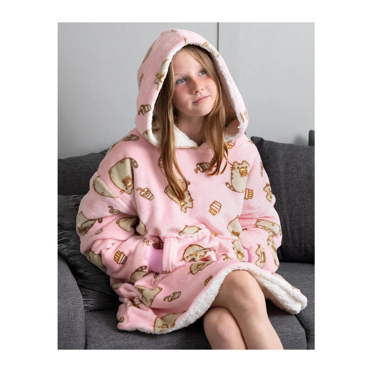 Pusheen Hoodie-Decke für Kinder aus Fleece in Rosa, One Size - Bild 3