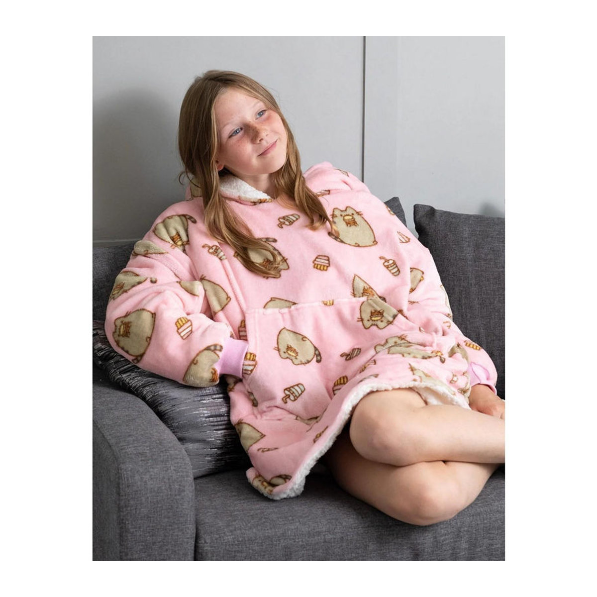 Pusheen Hoodie-Decke für Kinder aus Fleece in Rosa, One Size - Bild 5