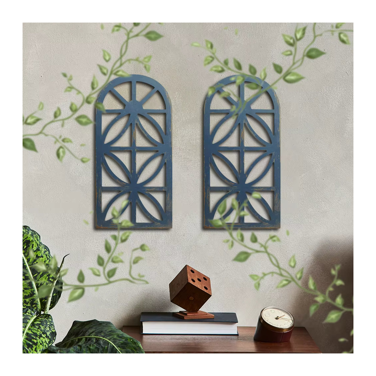 Putuo Decor 2-teiliges Holz-Hängeschild im Landhaus-Stil, Wandkunst-Dekoration in Blau - Bild 5