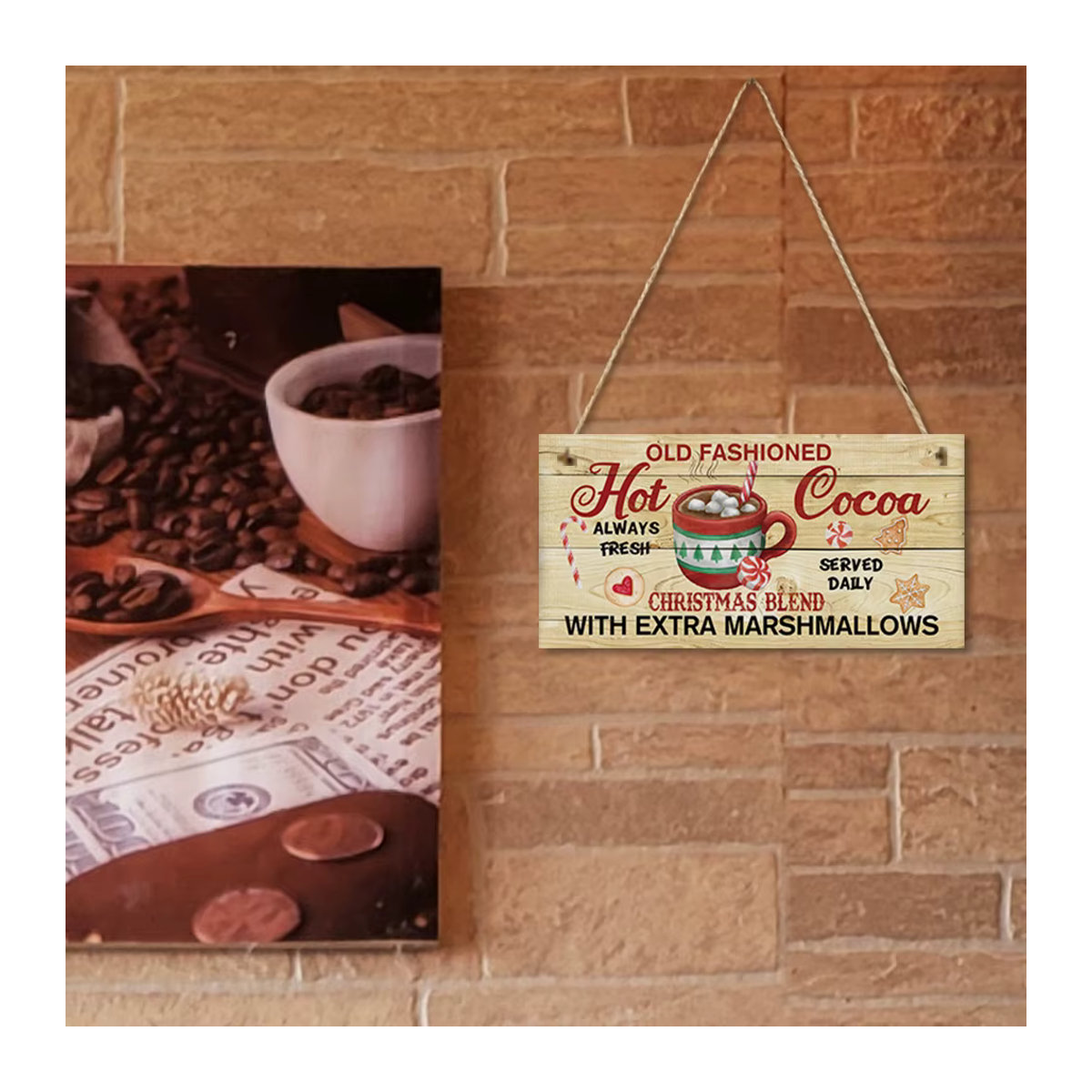 Putuo Decor Holzschild Hot Cocoa Rezept in Beige als Vintage Wanddekoration zum Aufhängen für Küche und Bar - Bild 2