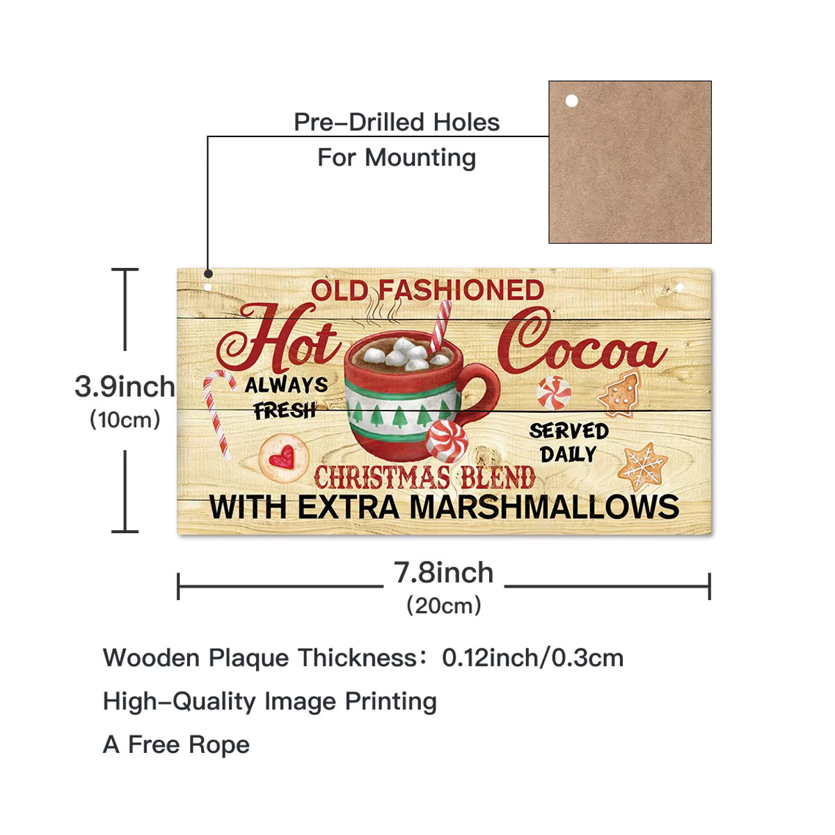 Putuo Decor Holzschild Hot Cocoa Rezept in Beige als Vintage Wanddekoration zum Aufhängen für Küche und Bar - Bild 3
