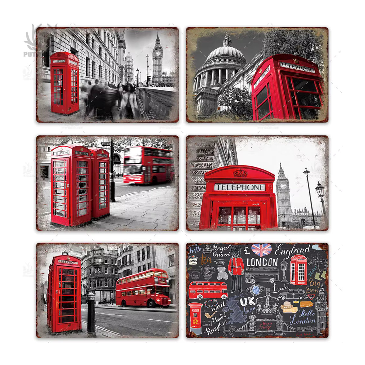 Putuo Decor London Vintage Metall Poster Plakette, mehrfarbig, Wanddekoration im Hochformat, B: 19,81 cm, H: 29,97 cm - Bild 2