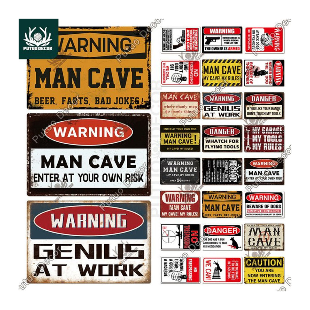 Putuo Decor Metallschild Vintage Man Cave Wanddekoration Mehrfarbig B: 30 cm, H: 24 cm, T: 20 cm - Bild 1
