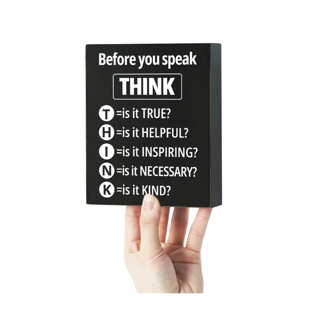 Putuo Decor Motivationsschild aus Holz Before You Speak Think in Schwarz als dekorative Tischdekoration für Schreibtisch und Regal - Bild 2