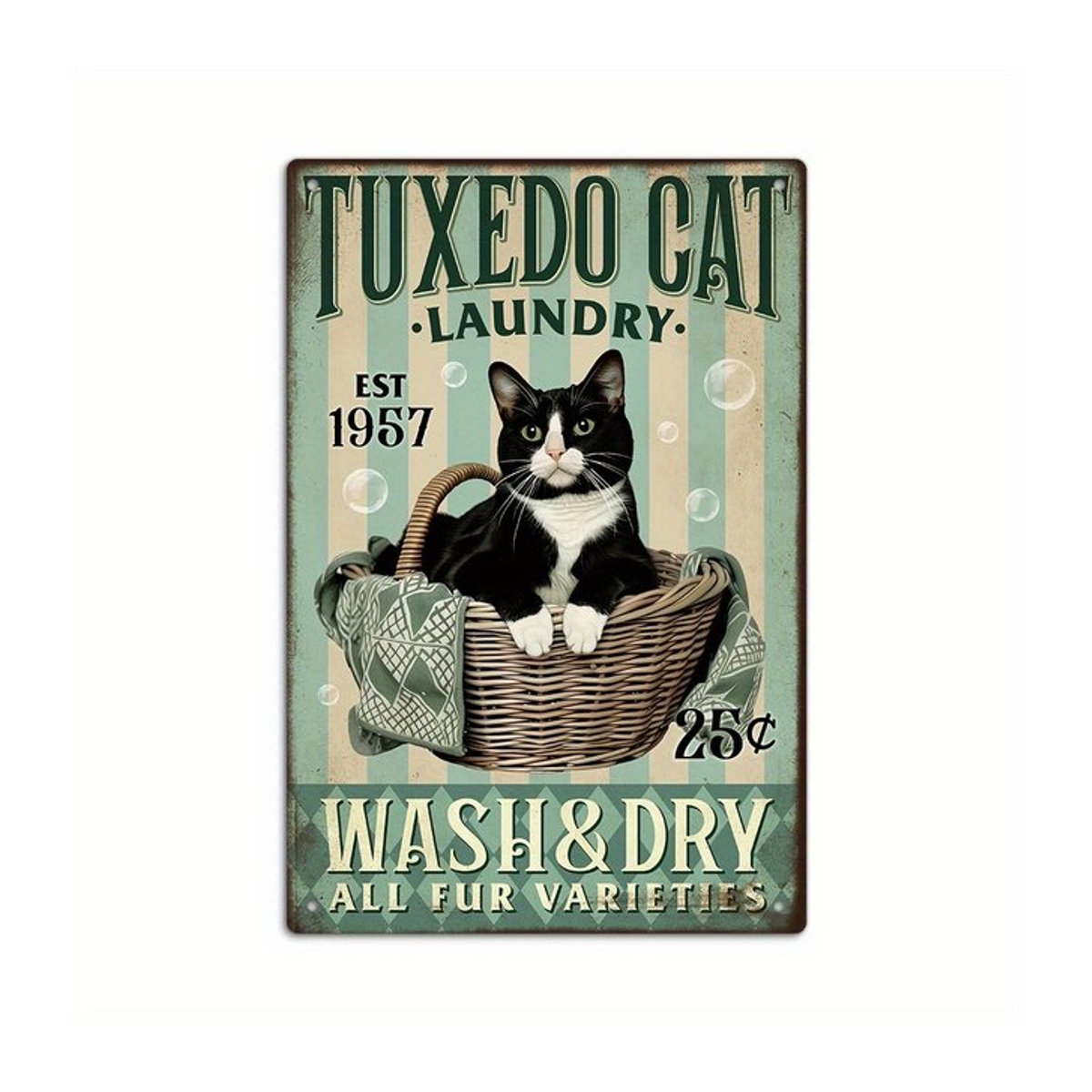Putuo Decor Smoking Cat Laundry Est 1957 Metallschild Vintage Blechwandkunst mehrfarbig B: 30 cm, H: 30 cm, T: 20 cm - Bild 1