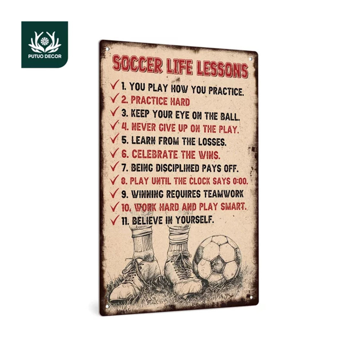Putuo Decor Vintage Blechschild Fußball Wandkunst Dekoration Mehrfarbig - Bild 1