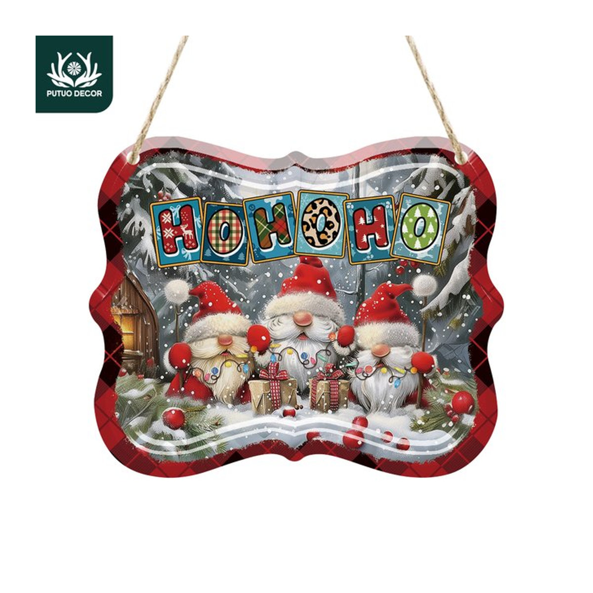 Putuo Decor Vintage Metall Blechschild Ho Ho Ho Weihnachts-Wandkunst in Mehrfarbig - Bild 1