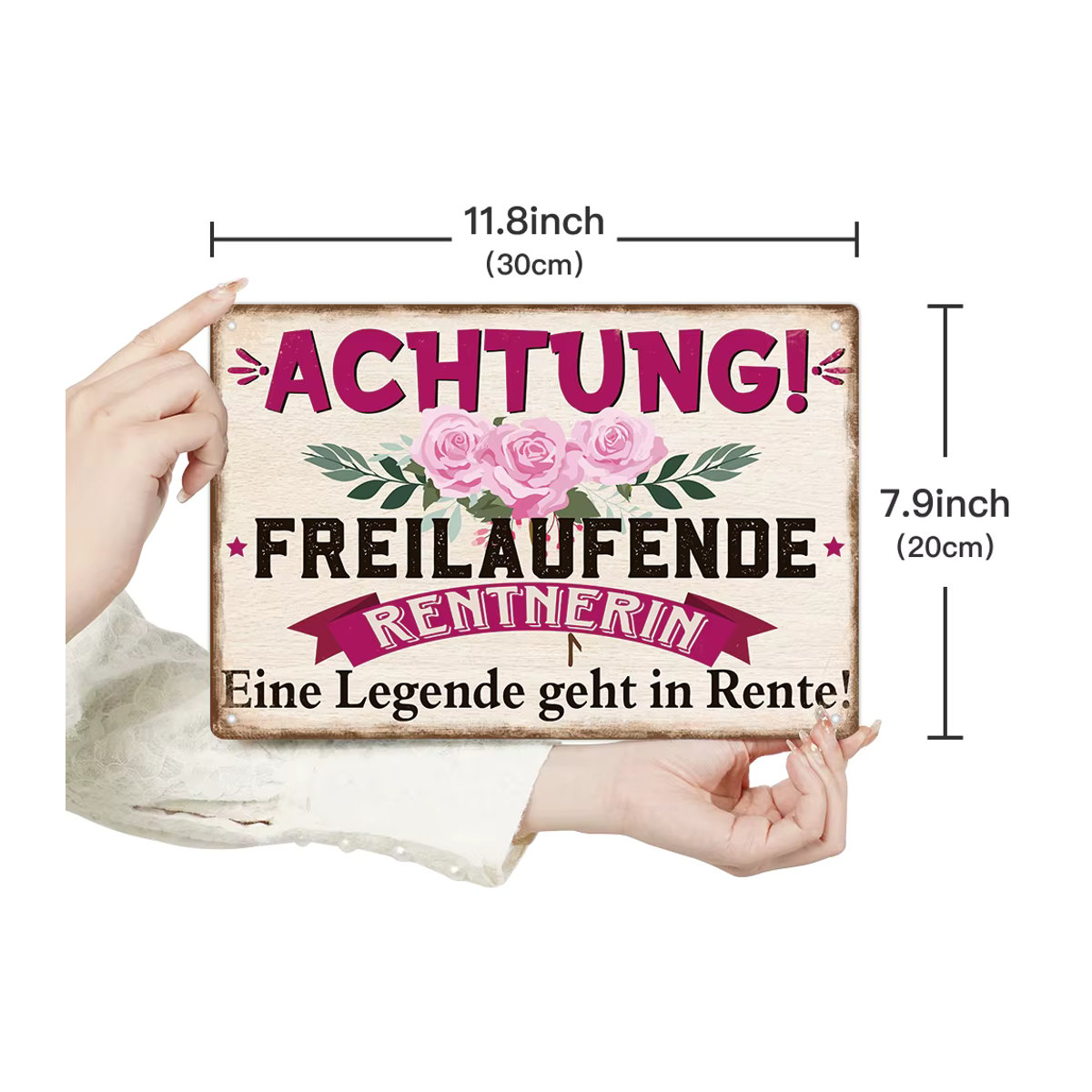 Putuo Decor Vintage Metallblechschild ACHTUNG! FREILAUFENDE RENTNERIN Mehrfarbig B: 30 cm, H: 20 cm - Bild 3