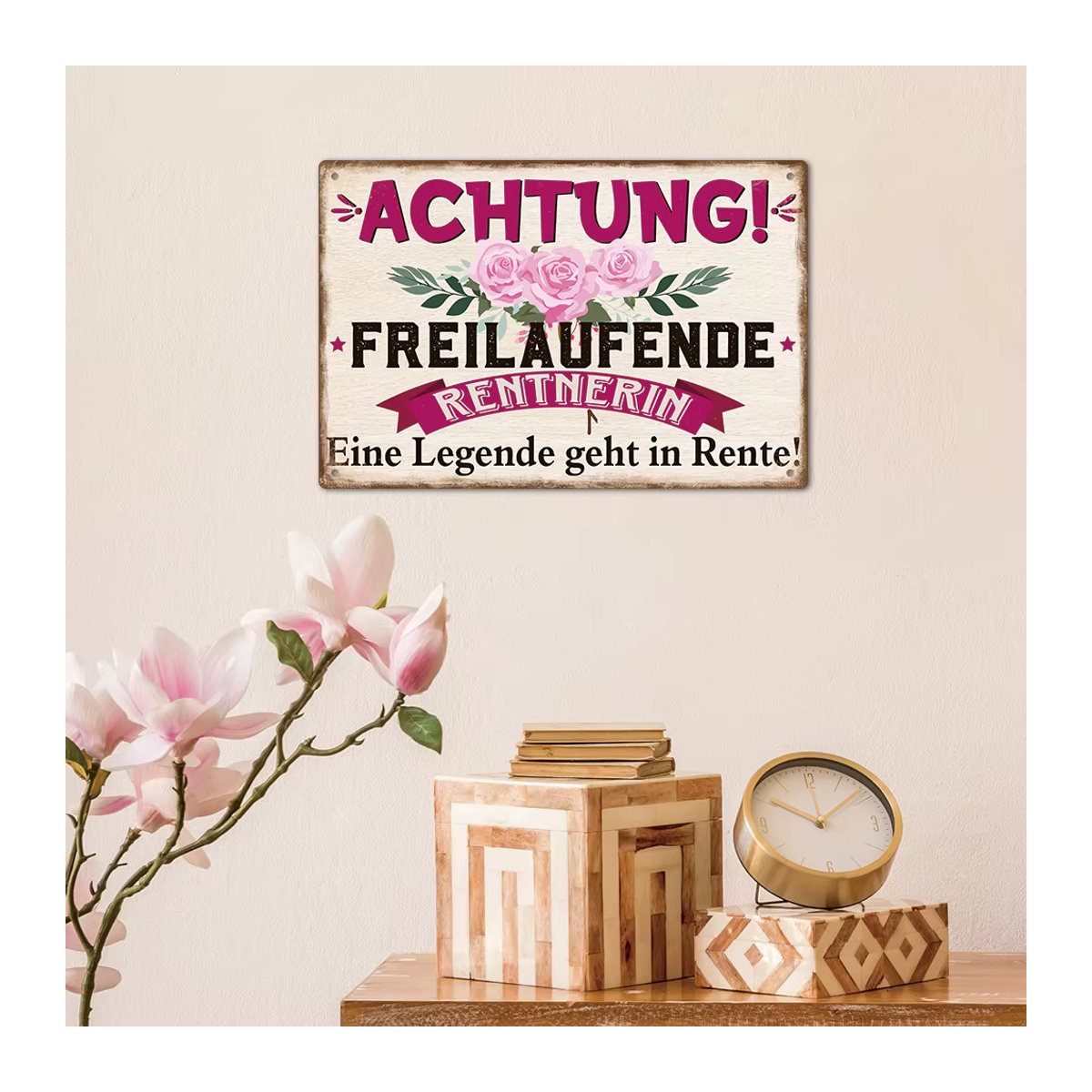 Putuo Decor Vintage Metallblechschild ACHTUNG! FREILAUFENDE RENTNERIN Mehrfarbig B: 30 cm, H: 20 cm - Bild 5