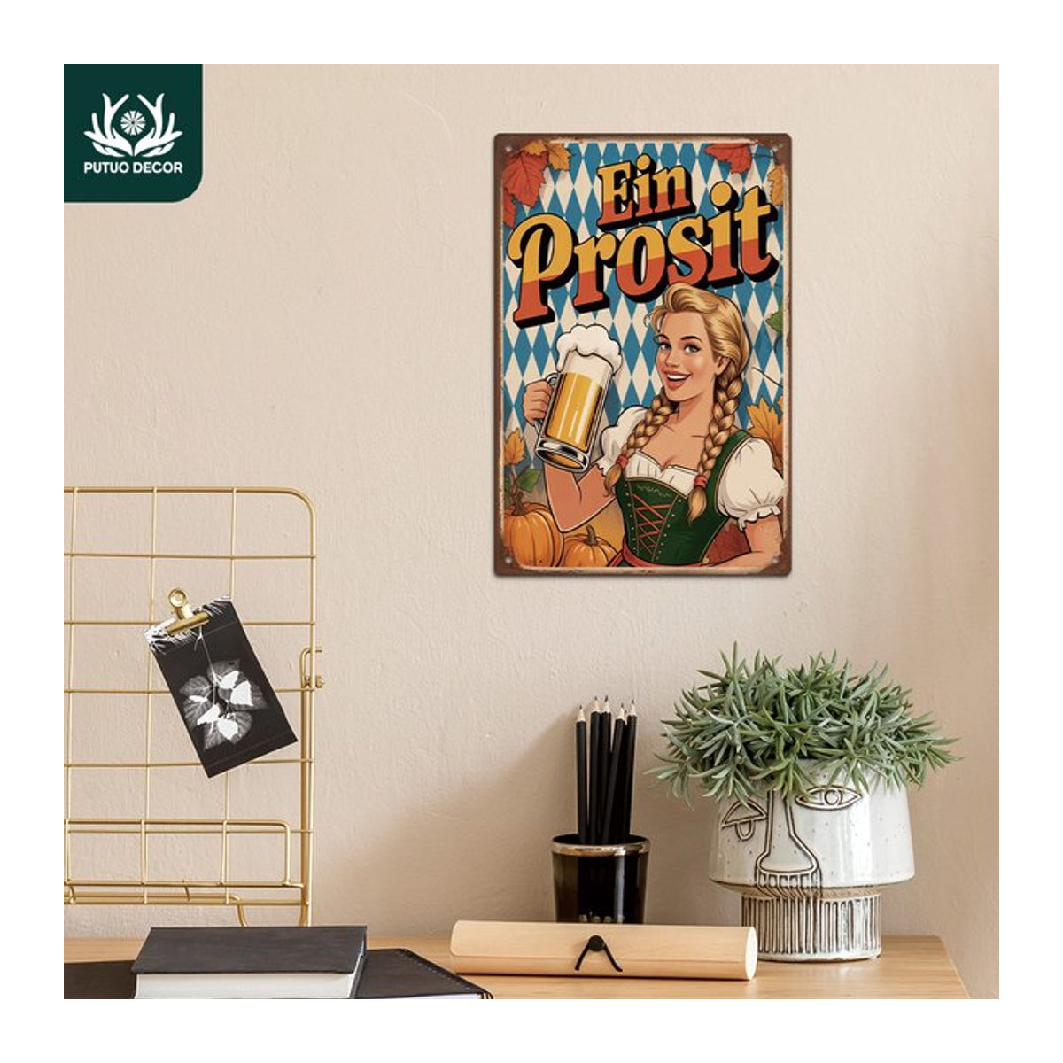 Putuo Decor Vintage Metallblechschild Ein Prosit Wandkunst für Oktoberfest und Party, mehrfarbig, B/H: 20 x 30 cm - Bild 1