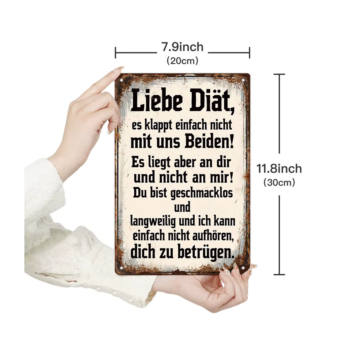 Putuo Decor Vintage Metallblechschild mit deutschem Zitat als Wandkunst für Zuhause und Bar, Weiß, Höhe: 30 cm, Breite: 20 cm - Bild 3