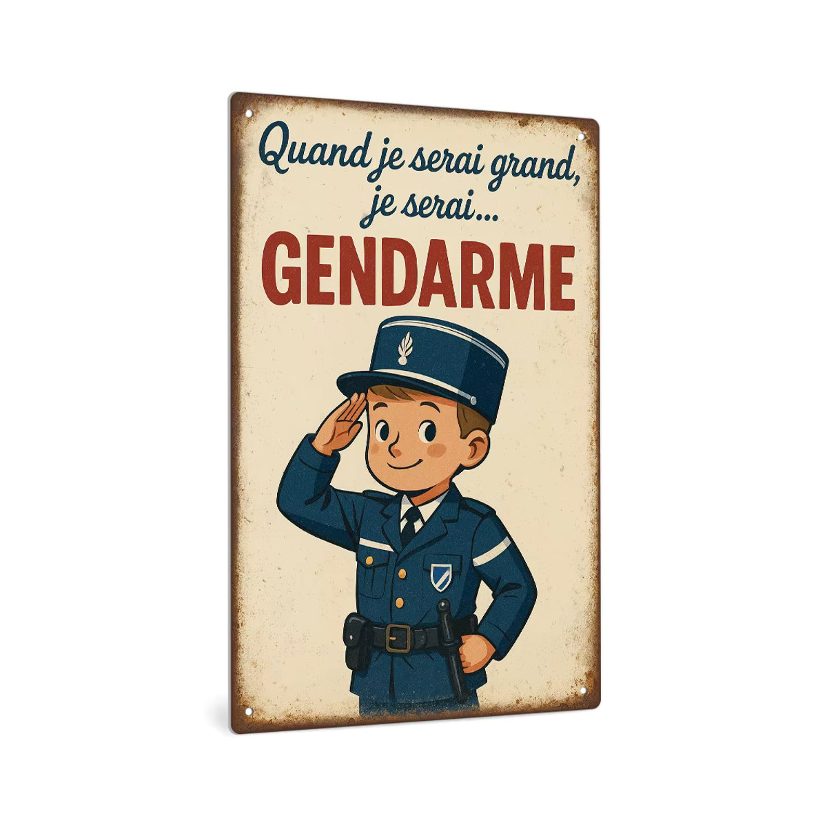 Putuo Decor Vintage Metallblechschild Quand je serai grand, je serai... GENDARME Wandkunst-Dekor für Wohnzimmer in Mehrfarbig, B/H: 20 x 30 cm - Bild 2