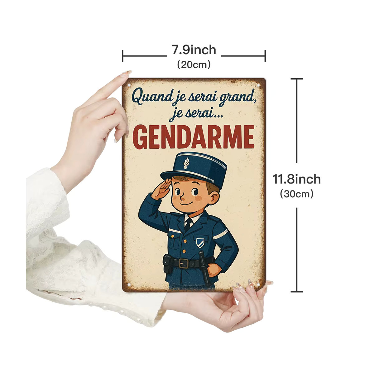 Putuo Decor Vintage Metallblechschild Quand je serai grand, je serai... GENDARME Wandkunst-Dekor für Wohnzimmer in Mehrfarbig, B/H: 20 x 30 cm - Bild 3