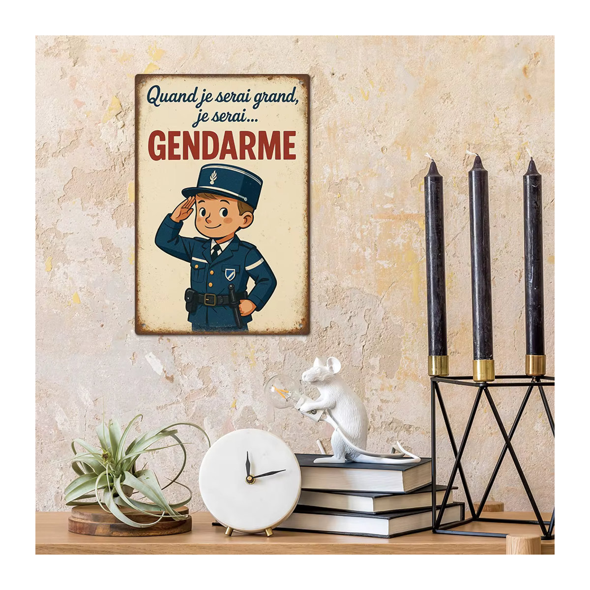 Putuo Decor Vintage Metallblechschild Quand je serai grand, je serai... GENDARME Wandkunst-Dekor für Wohnzimmer in Mehrfarbig, B/H: 20 x 30 cm - Bild 4