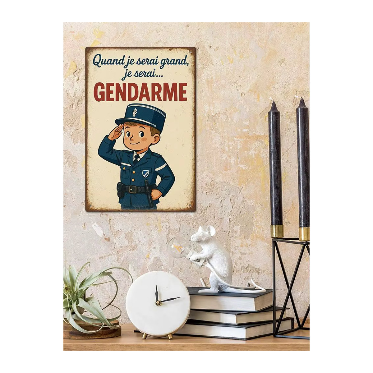 Putuo Decor Vintage Metallblechschild Quand je serai grand, je serai... GENDARME Wandkunst-Dekor für Wohnzimmer in Mehrfarbig, B/H: 20 x 30 cm - Bild 5