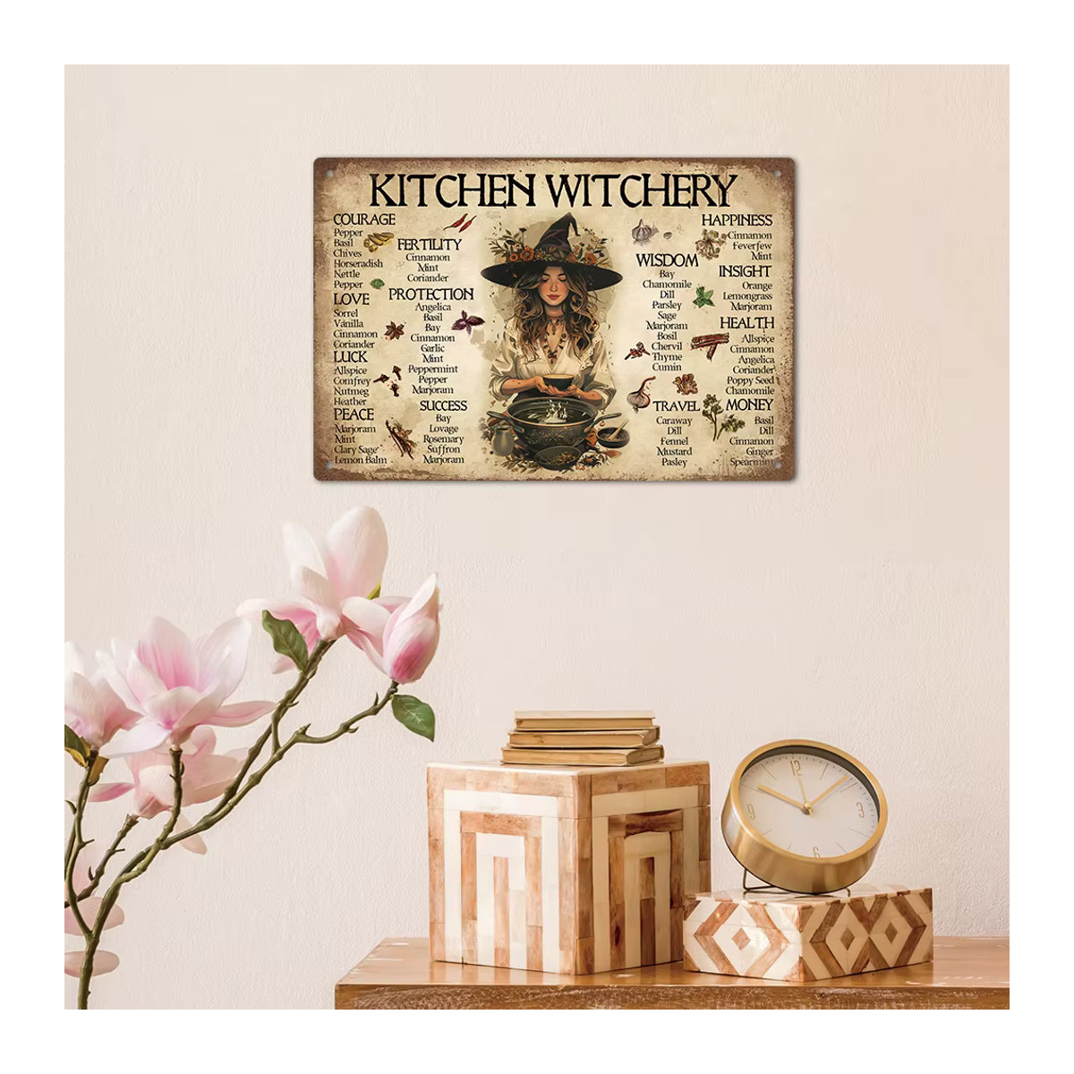 Putuo Decor Vintage Metallblechschild Wanddekoration Beige Hexerei Typografie Querformat - Bild 5